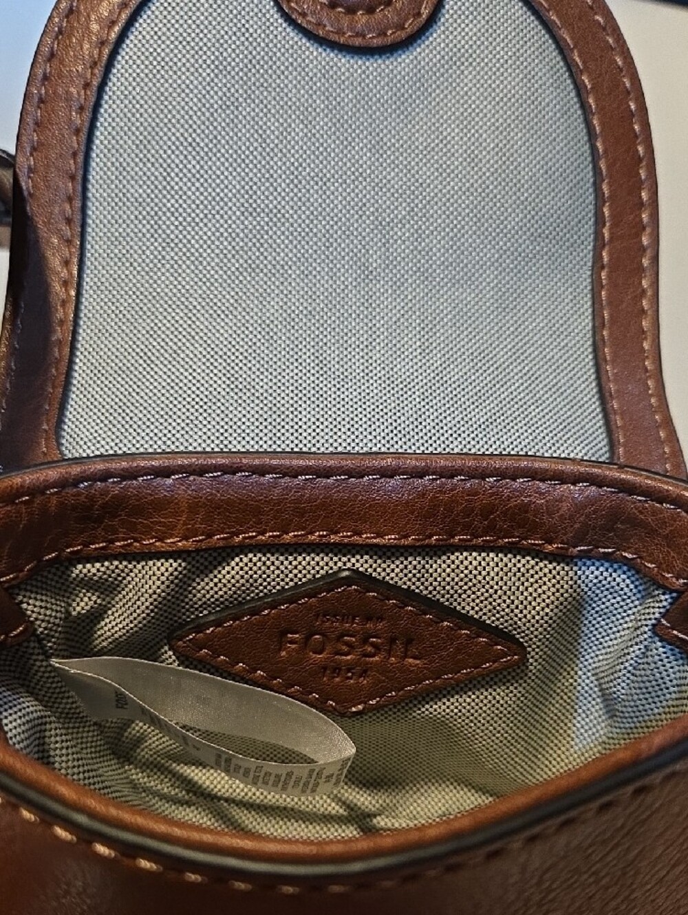 Fossil Brown Leather Crossbody Mini Bag Magnetic Closure - Picture 2 of 6